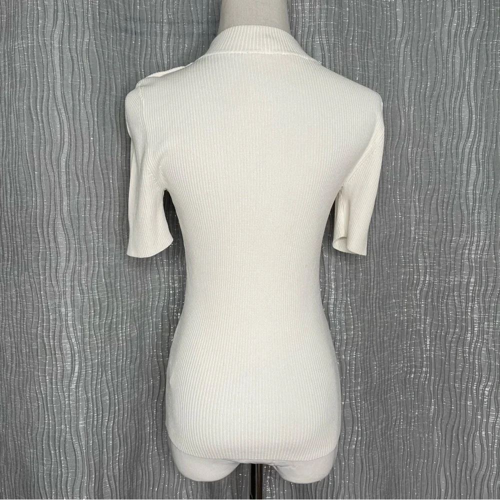 Tory Burch Logo Button ribbed short sleeve sweater - Picture 3 of 8